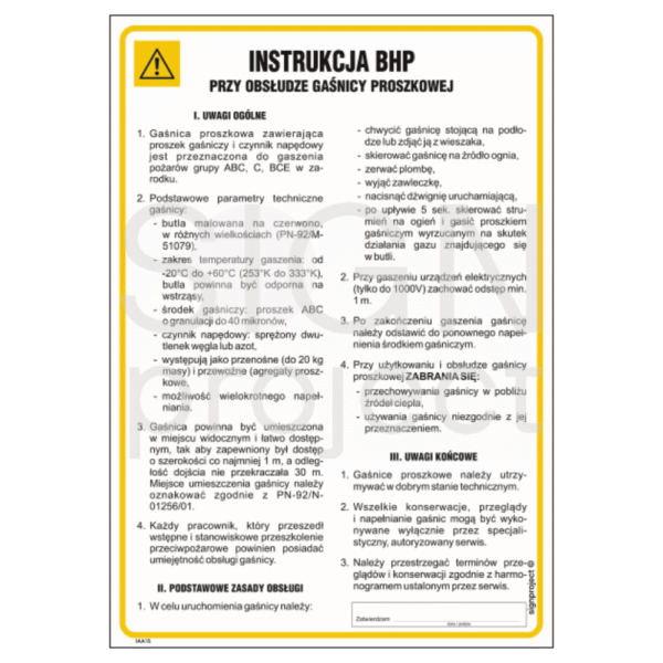 Instrukcja BHP przy gaśnicy proszkowej