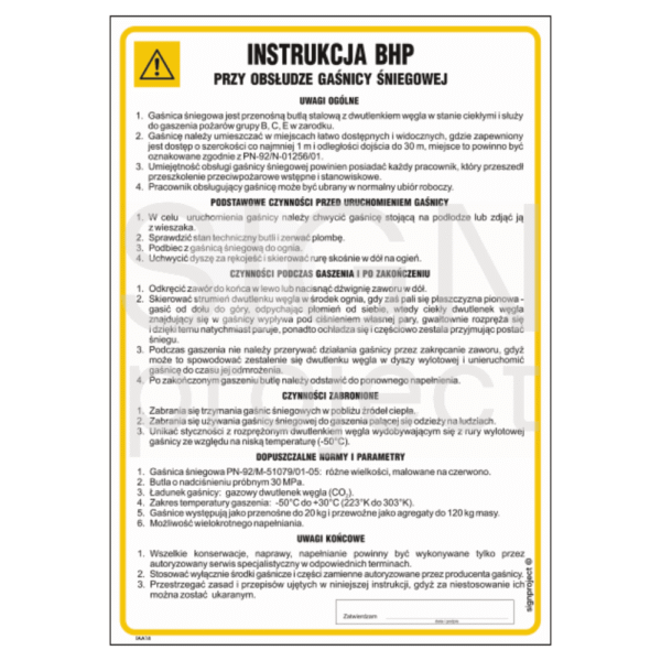 Instrukcja BHP przy gaśnicy śniegowej