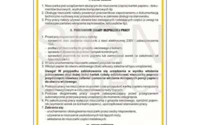 Instrukcja BHP przy obsłudze niszczarki dokumentów