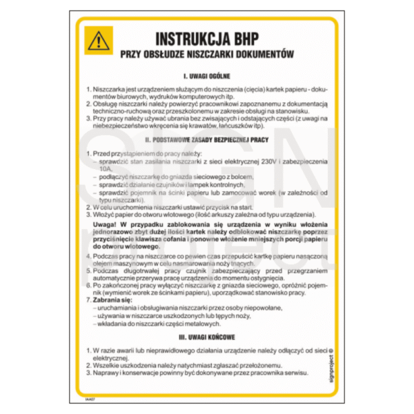 Instrukcja BHP przy obsłudze niszczarki dokumentów