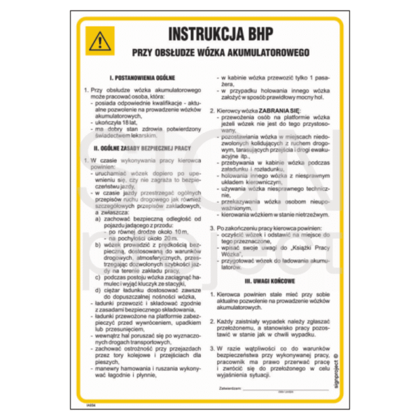 Instrukcja BHP przy obsłudze wózka akumulatorowego