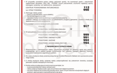 Instrukcja postępowania w przypadku powstania pożaru